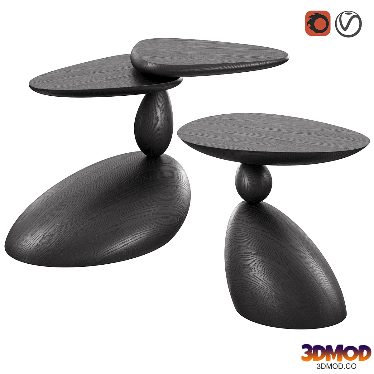 Stones and Twins coffee tables by WOODZENART from the Stone Story collection