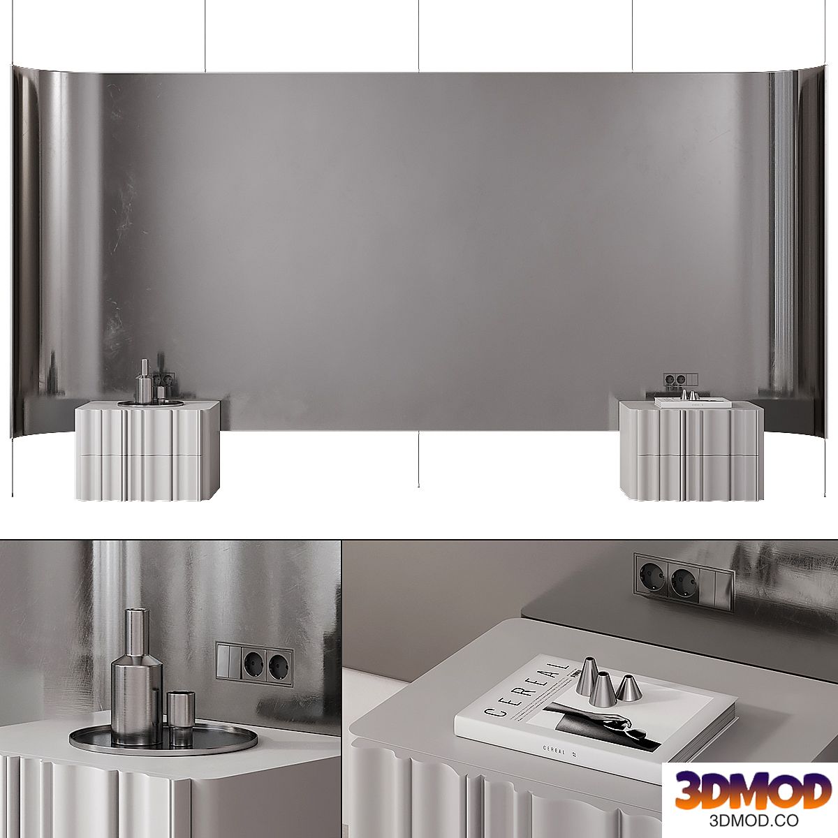 Bedroom headboard with metallic