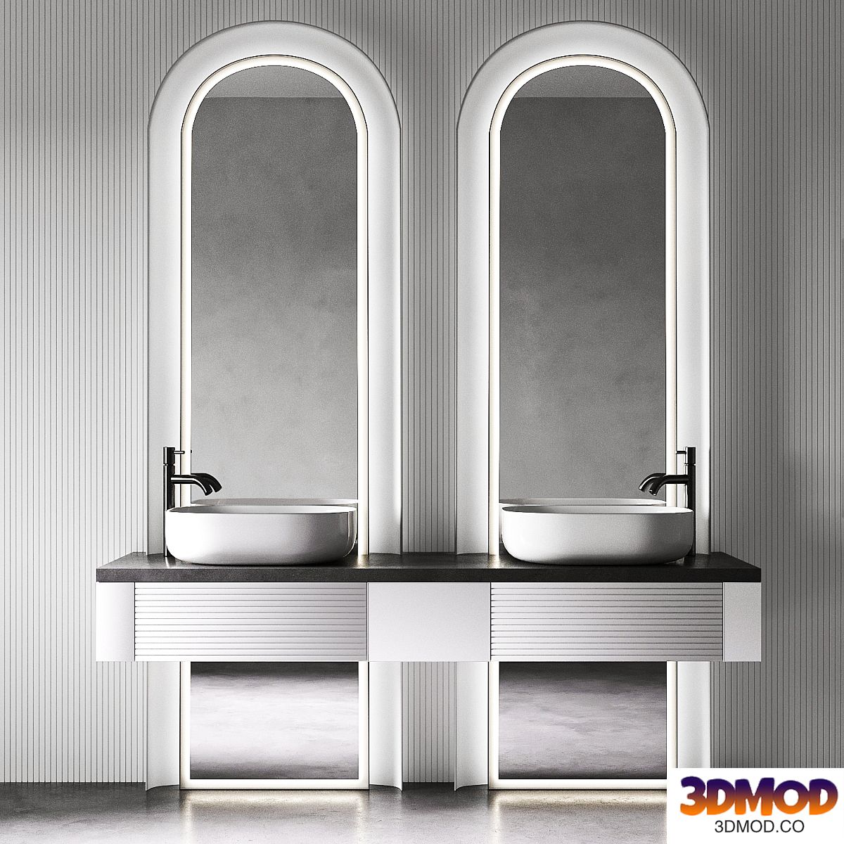 Bathroom furniture set with countertop sink and mirror