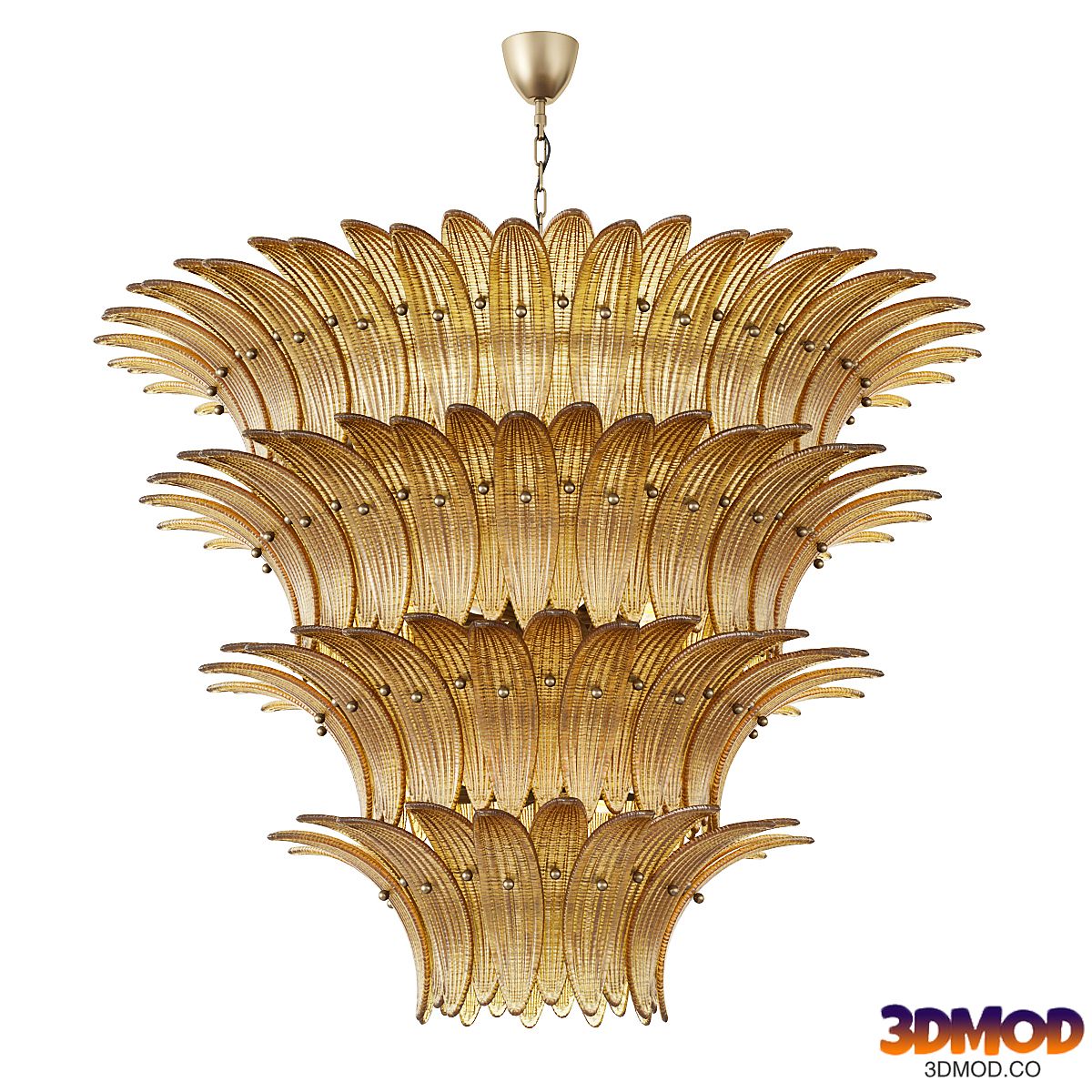 Large Palmette Chandelier Four Tiers Murano amber in the Style of Barovier
