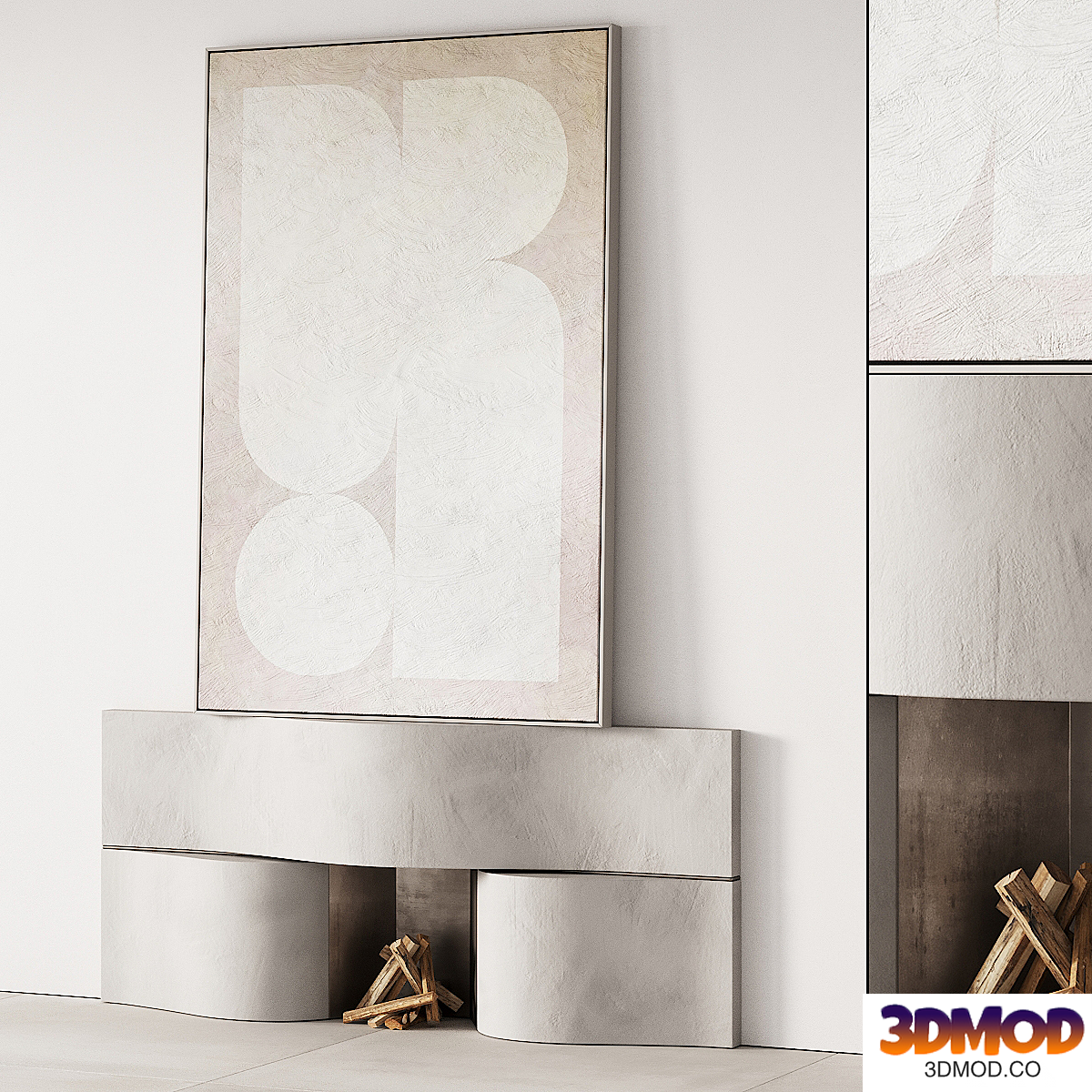 289 fireplace area decorative wall 07 wave chimney with painting 00