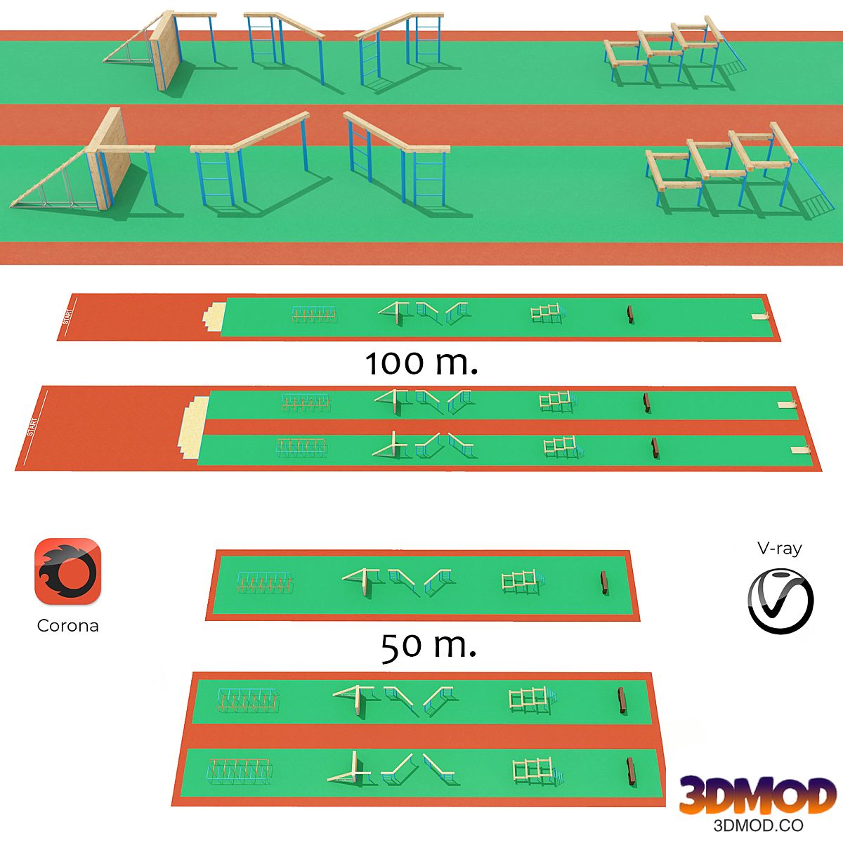 Obstacle course with rubber crumb coating