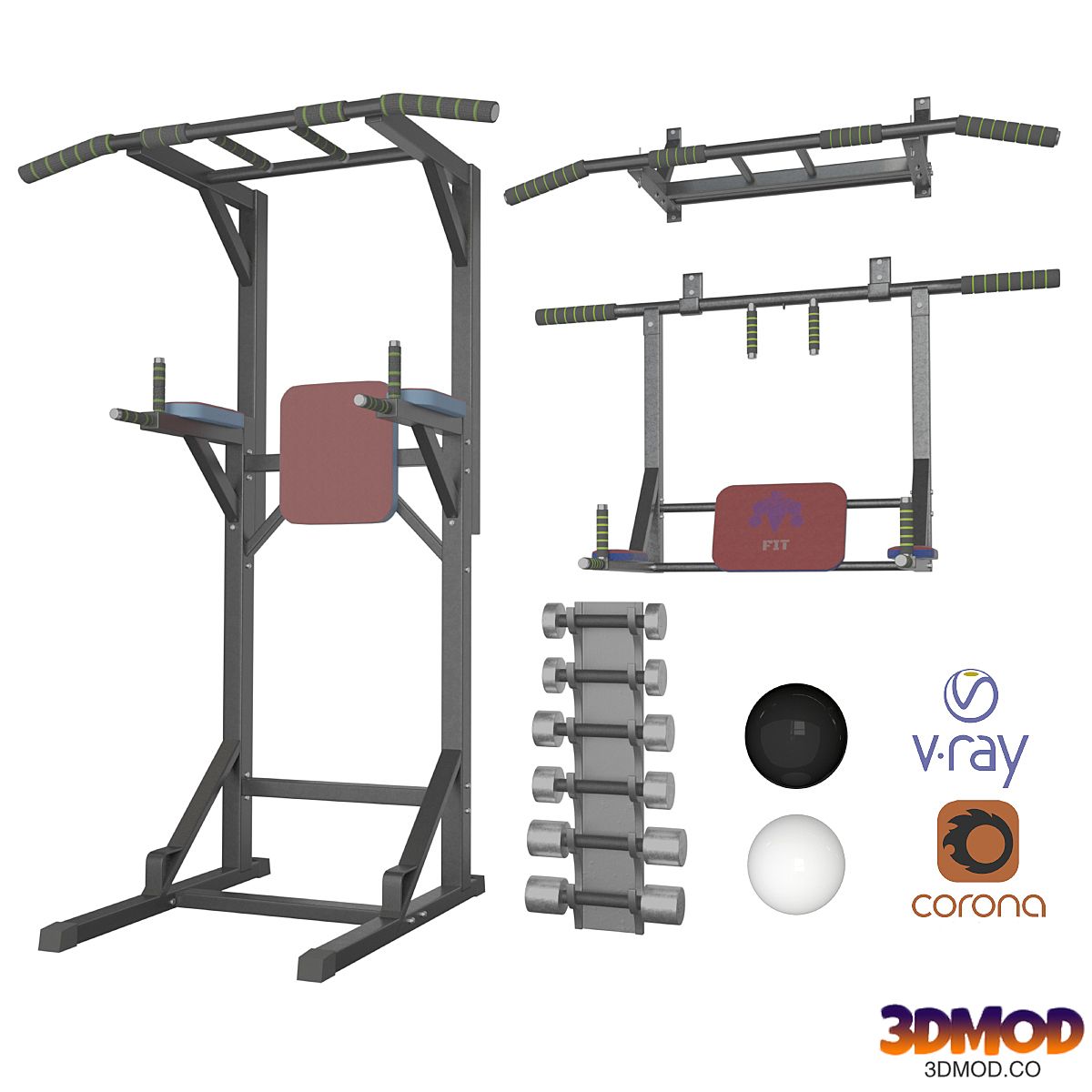 Wall horizontal bar, horizontal bar 3 in 1 and Dumbbells