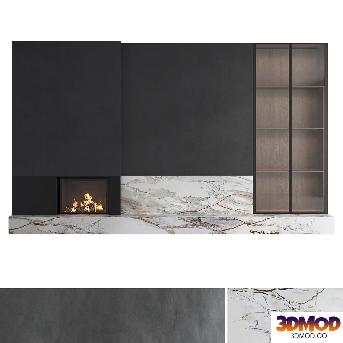 Decorative wall with fireplace set 37