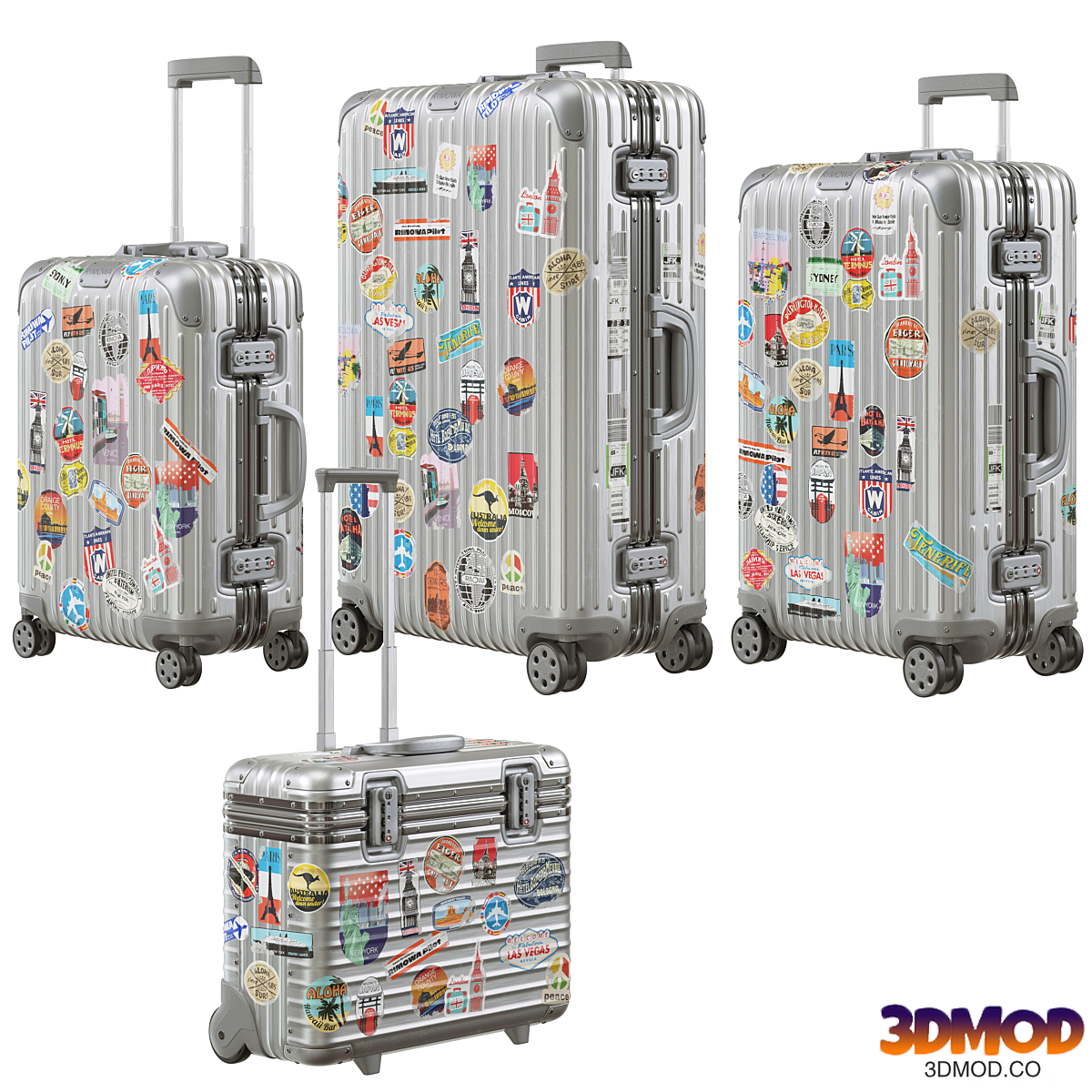Rimowa Aluminum Luggage with Stickers PBR 4k