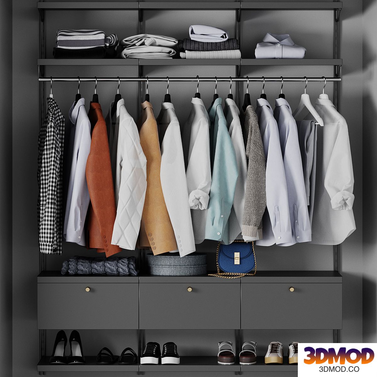 Wardrobe, wall module, clothing