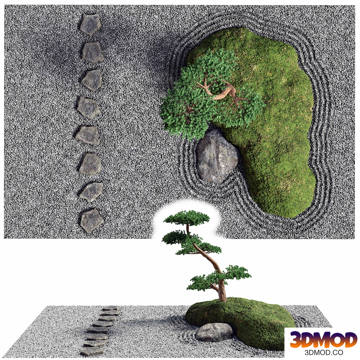Lowpoly Japanese Rock (Zen) Garden 04