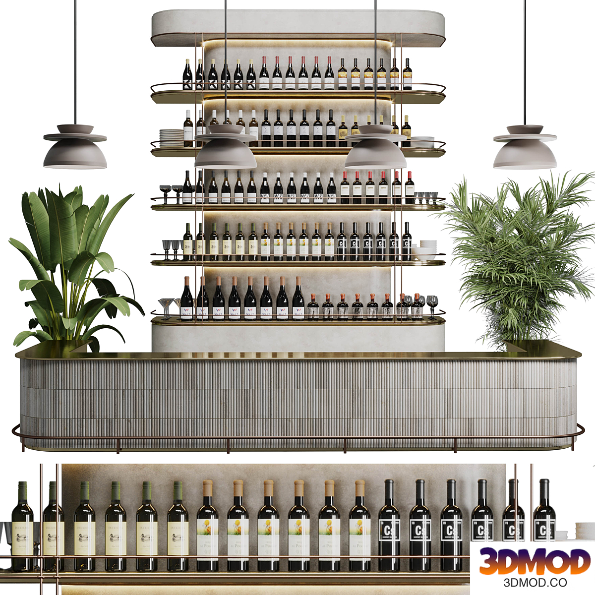 Reception Desk for Restaurant and Caffe with cabinet wine rack set 08