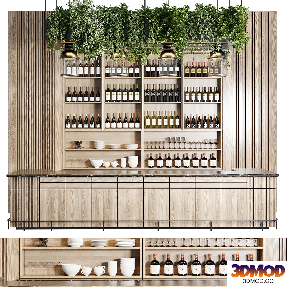 Reception Desk for Restaurant and Caffe with cabinet wine rack set 07