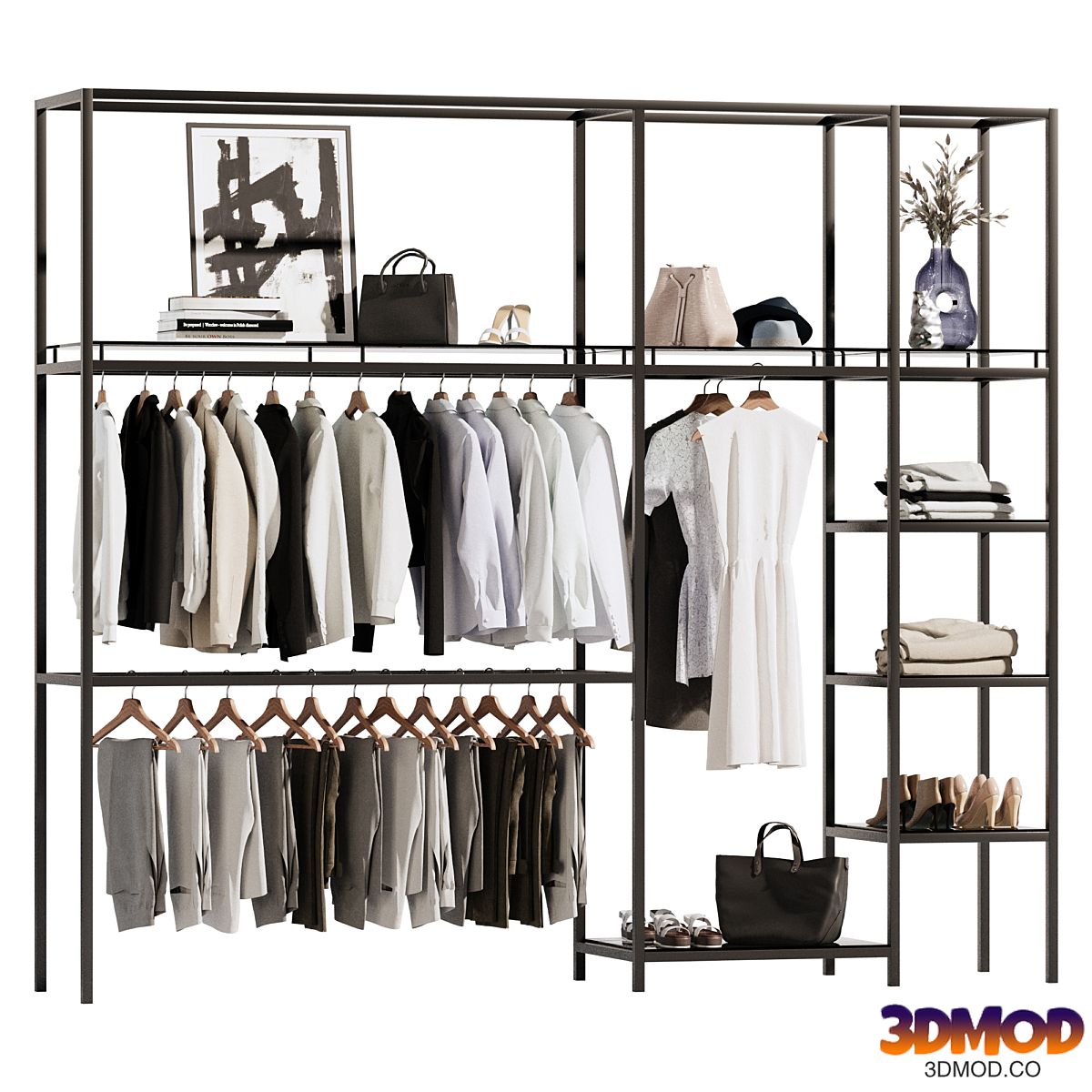 Clothes, wardrobe, rack for clothing store
