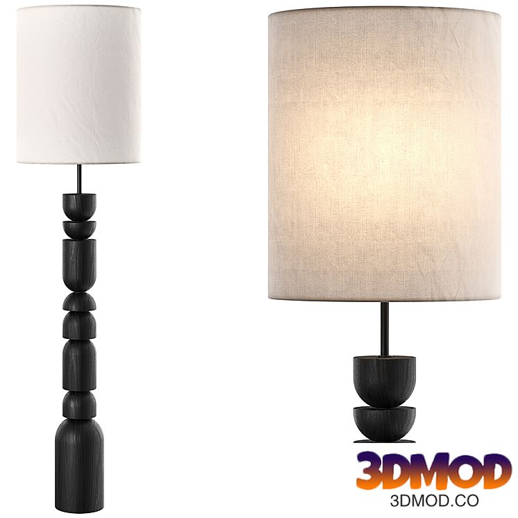 Aska charred wood and natural linen floor lamp