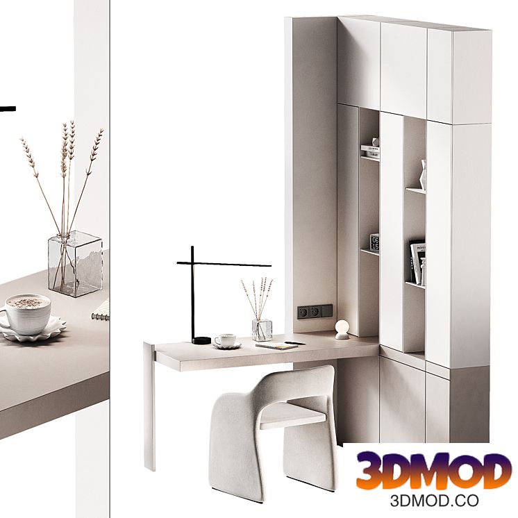 Workplace 2. Minimal home office furniture. Modular set.