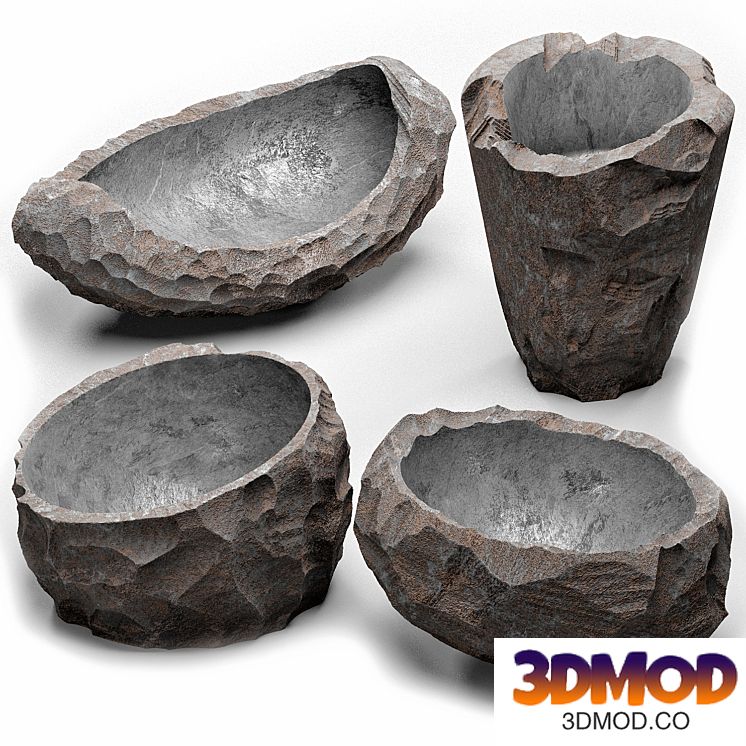 a set of dishes made of stone