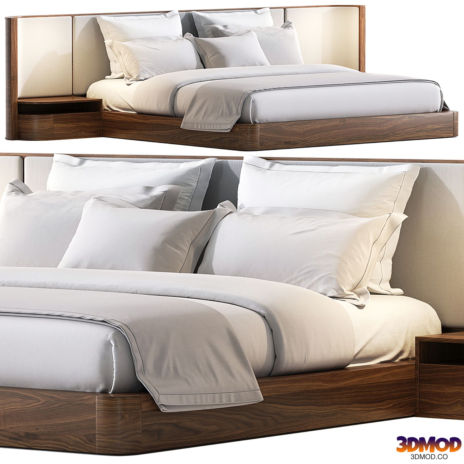 Gianna Natural Walnut Wood King Bed Frame