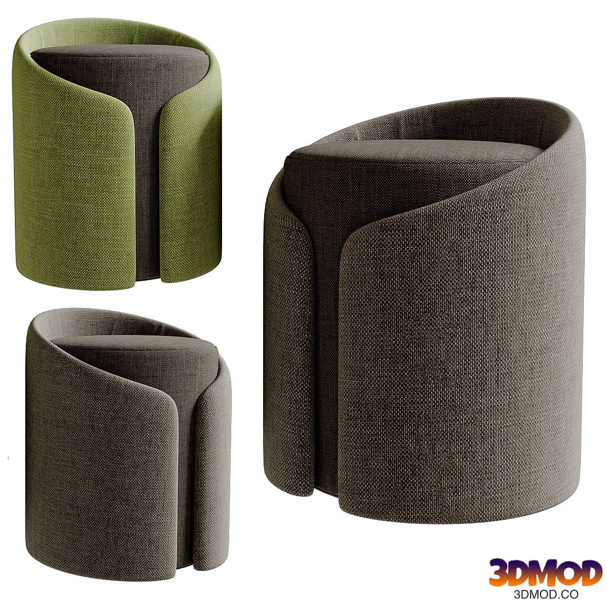 Stylish Round Upholstered Ottoman Cotton and Linen Ottoman Pouf