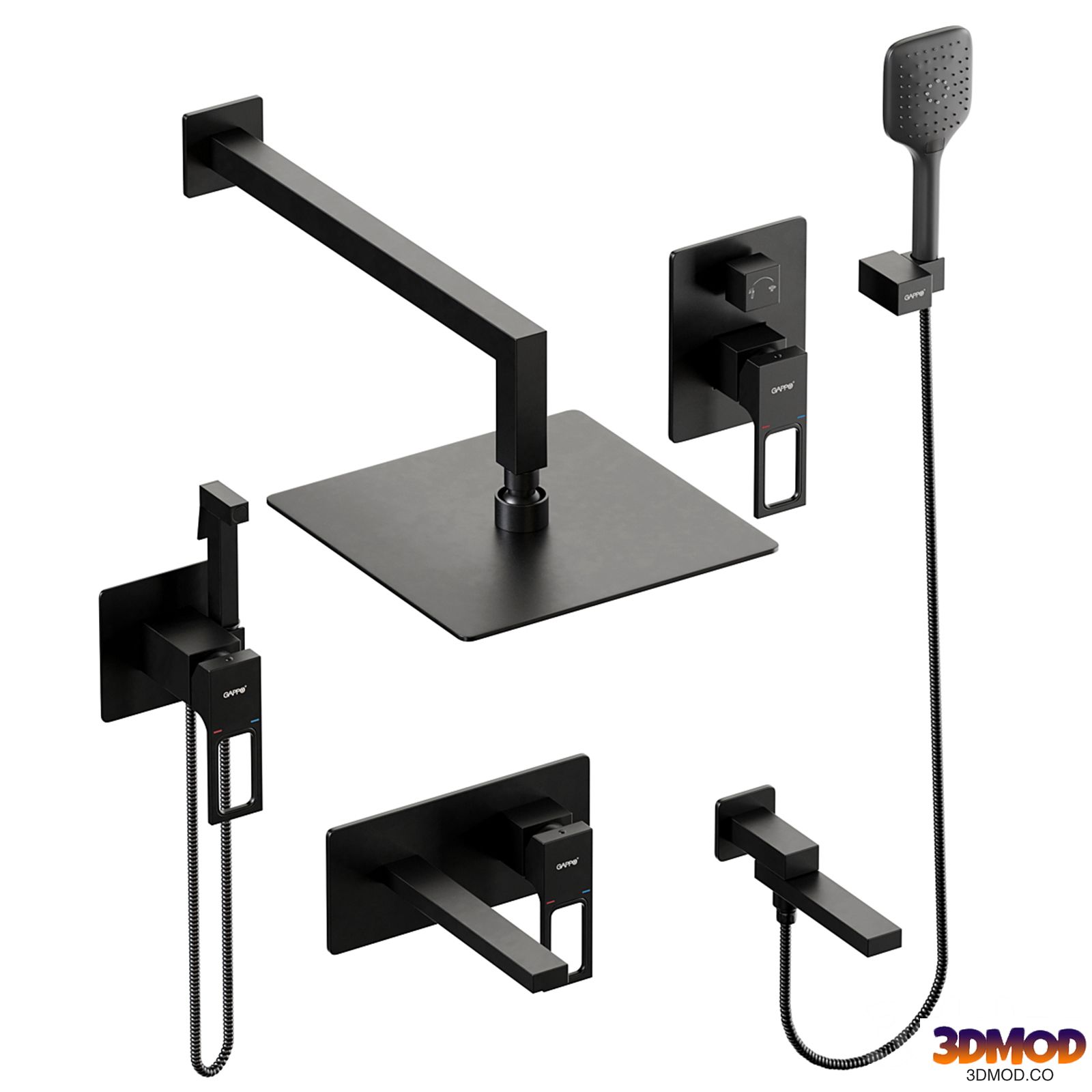 Gappo Shower Set Black Wall Mounted 001