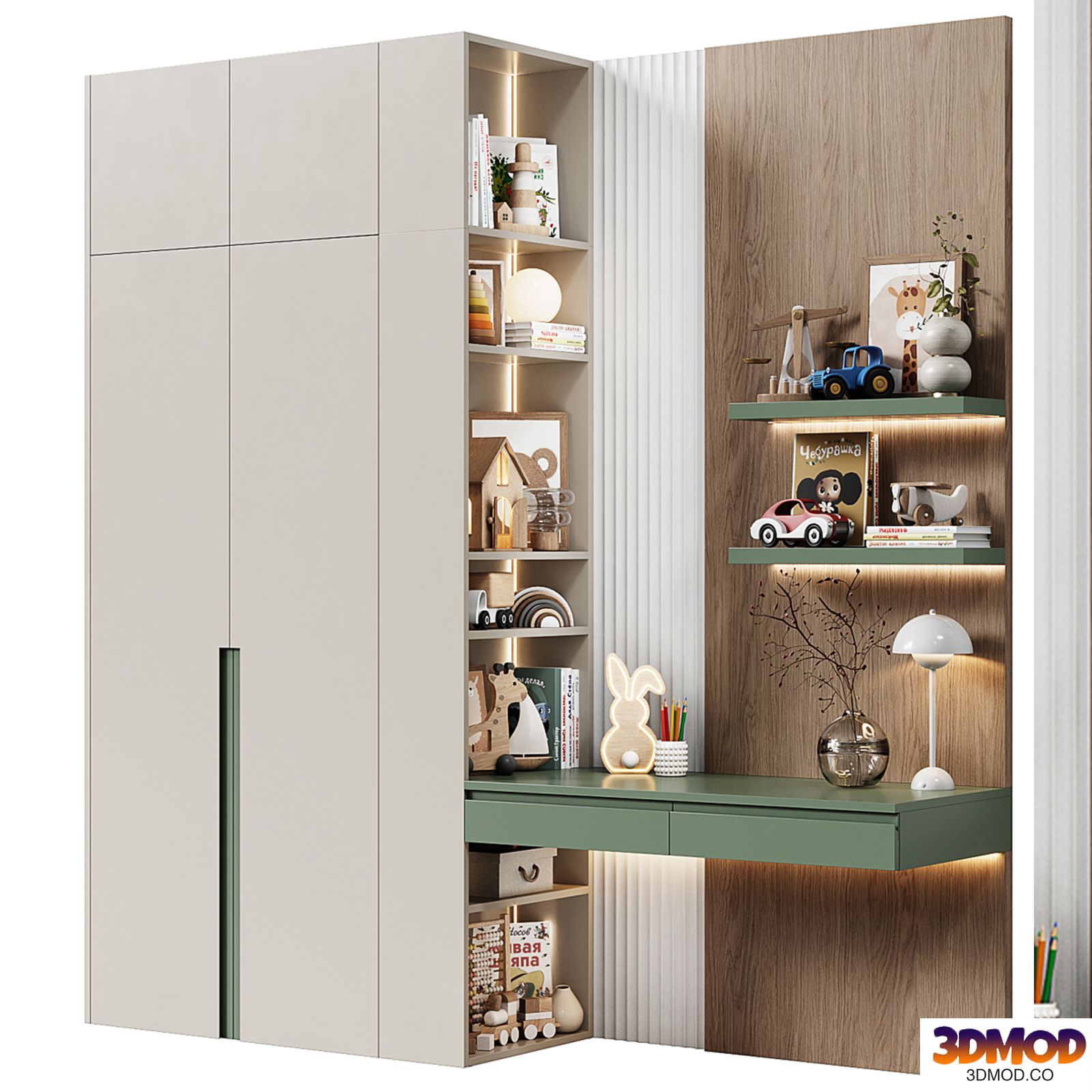 Modern modular children's wardrobe with desk 21