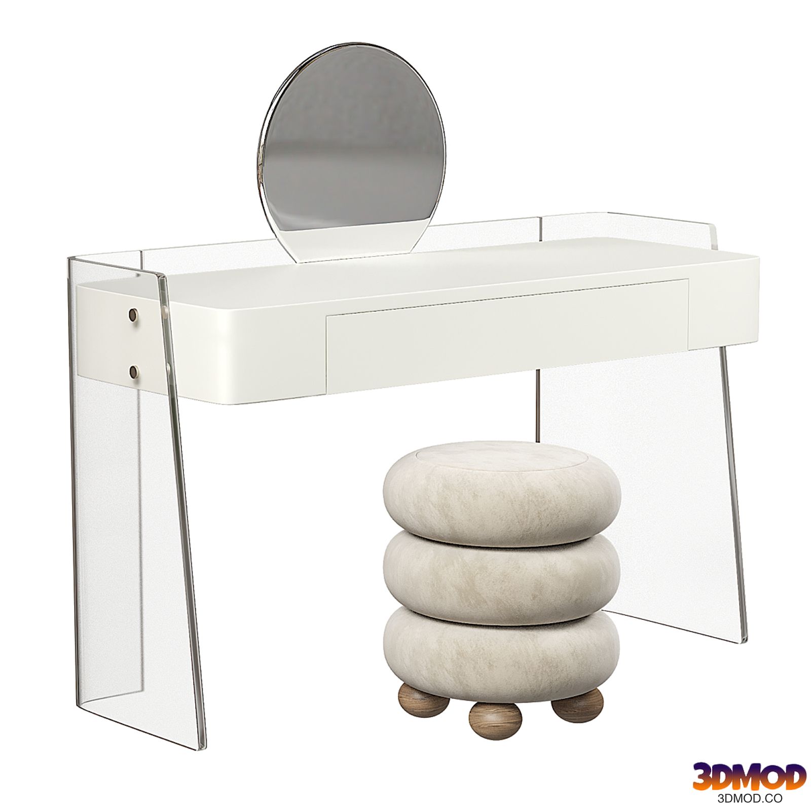 Small Light-toned Wood Makeup Vanity with Standing Mirror