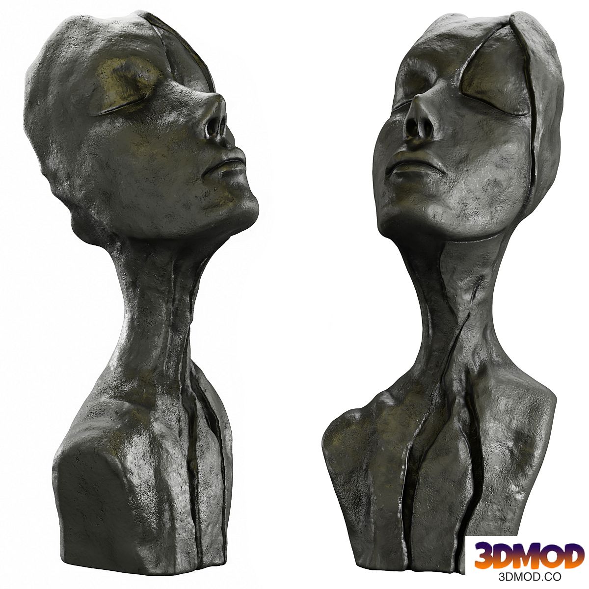 Sculpting a woman's face towards the sky