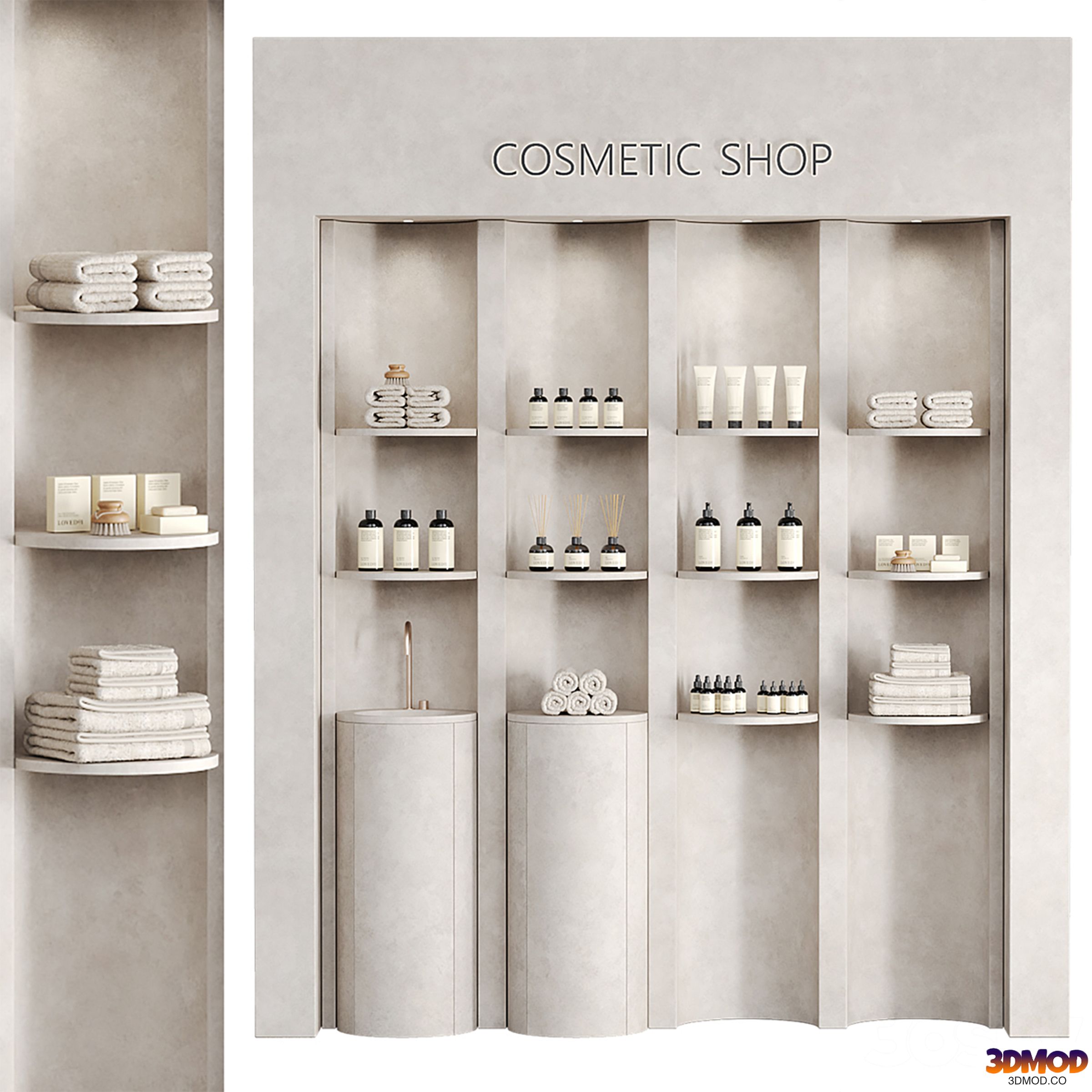 Store shelves with cosmetics