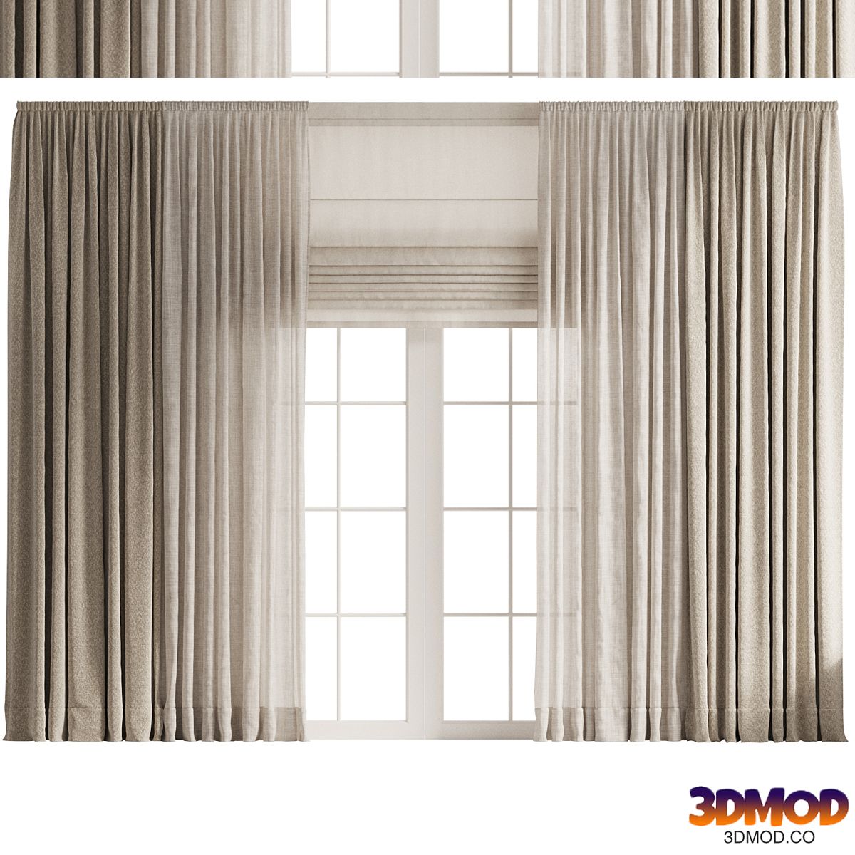 Thick and Linen Curtains with Roman Shade