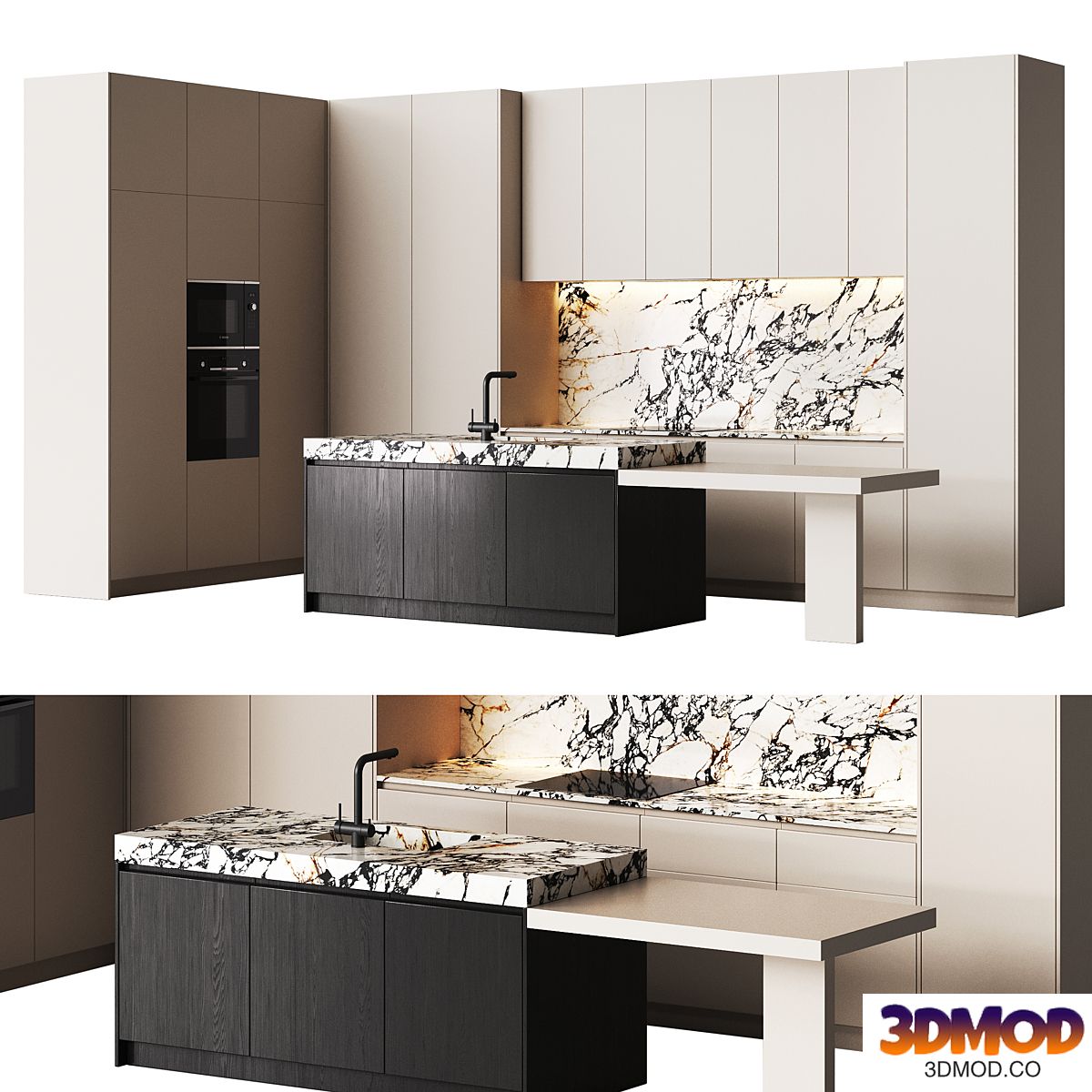 Modern kitchen with marble