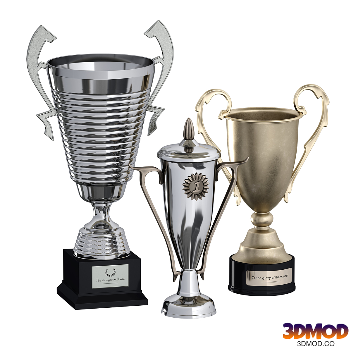 Sports award cup trophy. Set of three cups.