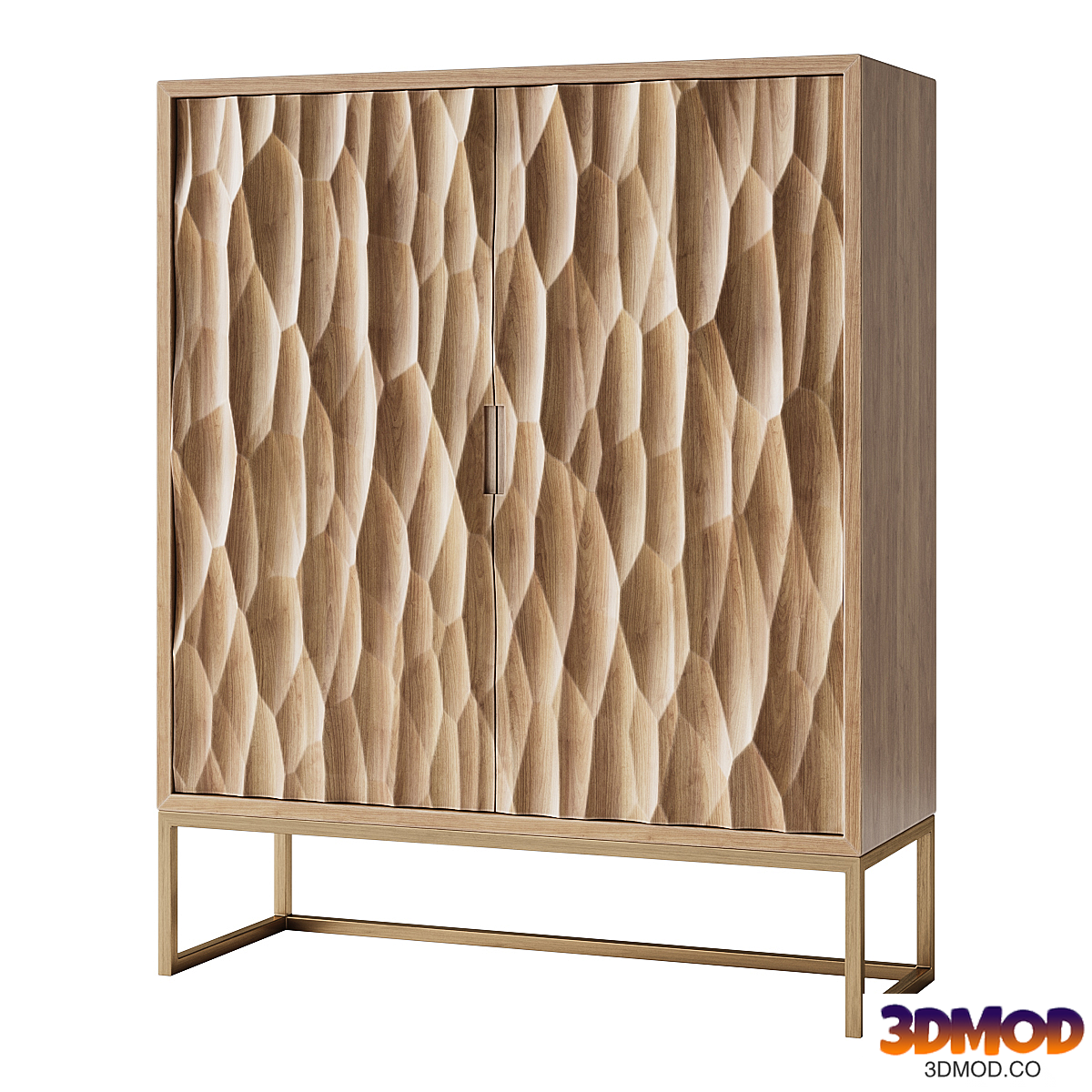 Cabinet 02 Mango Wood and Brass Textured Cabinet