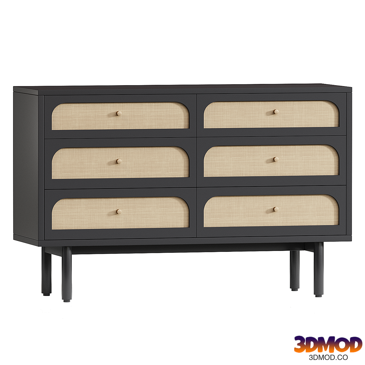 Maren Olive Green and Cane Wood 6-Drawer Dresser