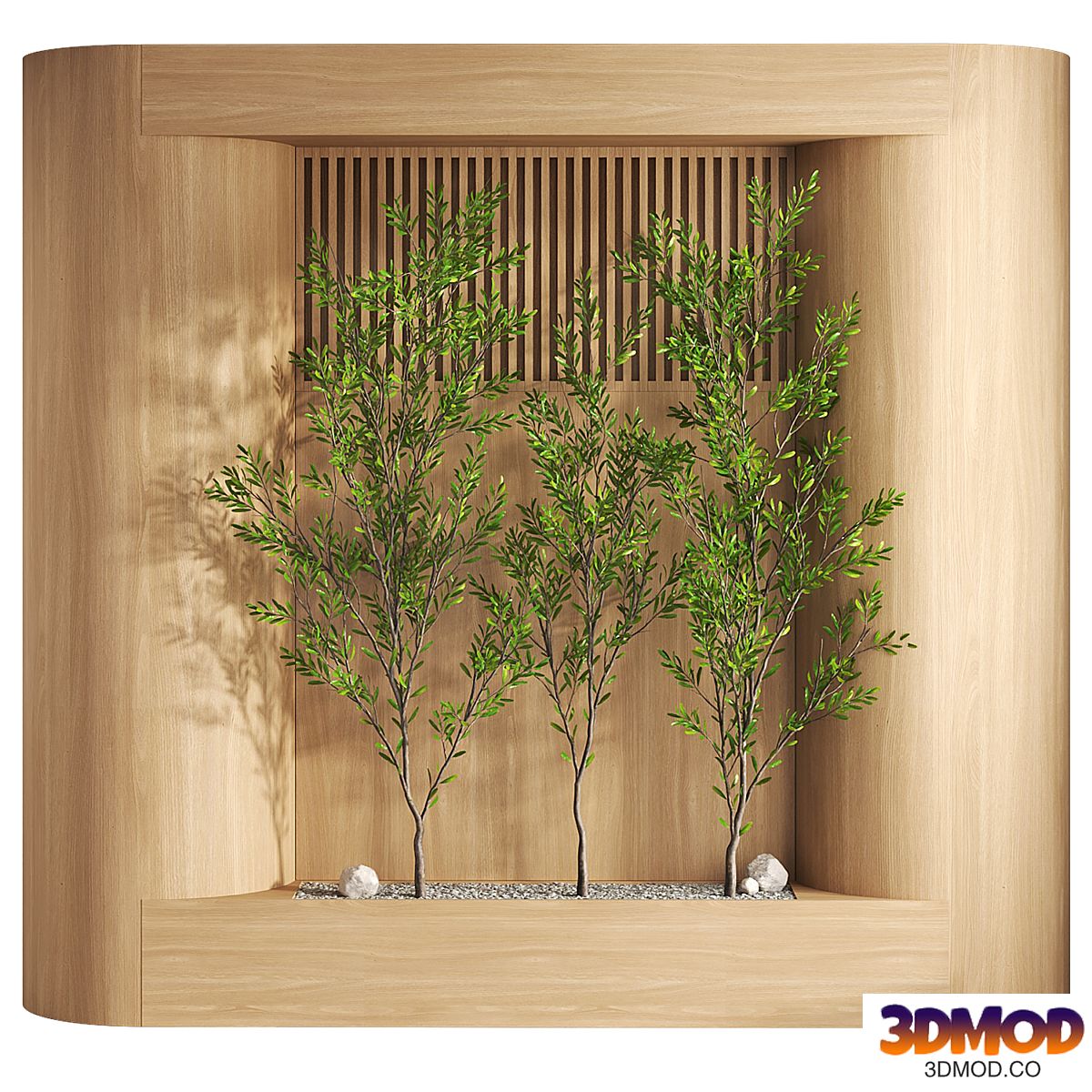 Wood wall composition with inside tree set
