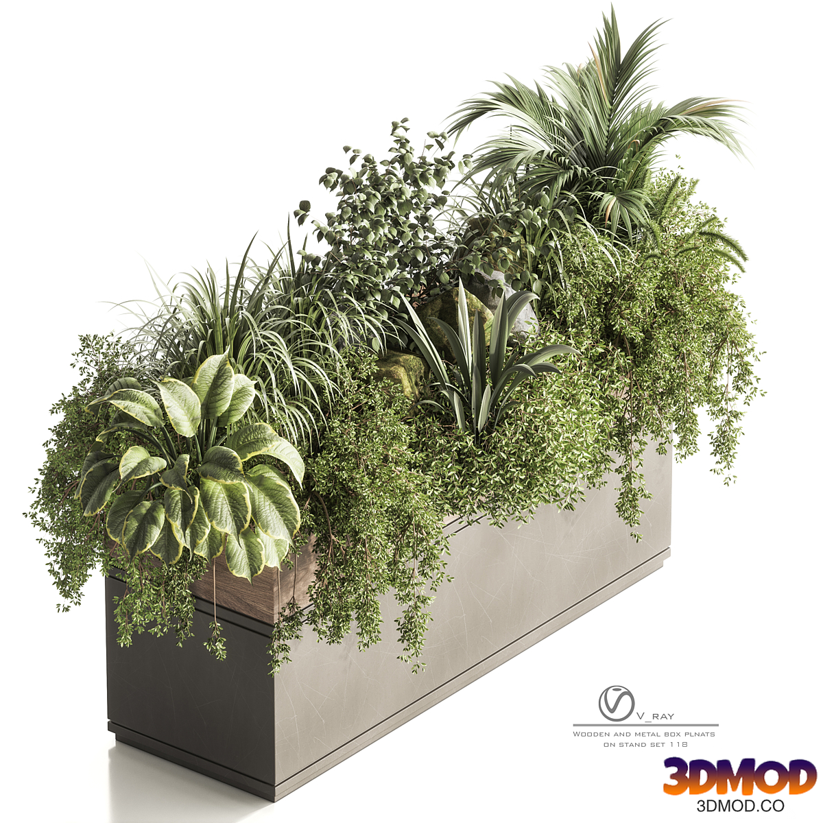 Wooden And Metal Box Plants On Stand_Set 118