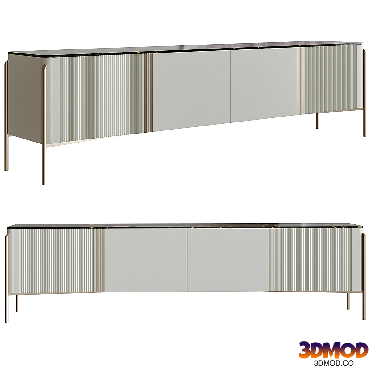 TV Stand Kenneth Modern Ribbed Stone TV Unit