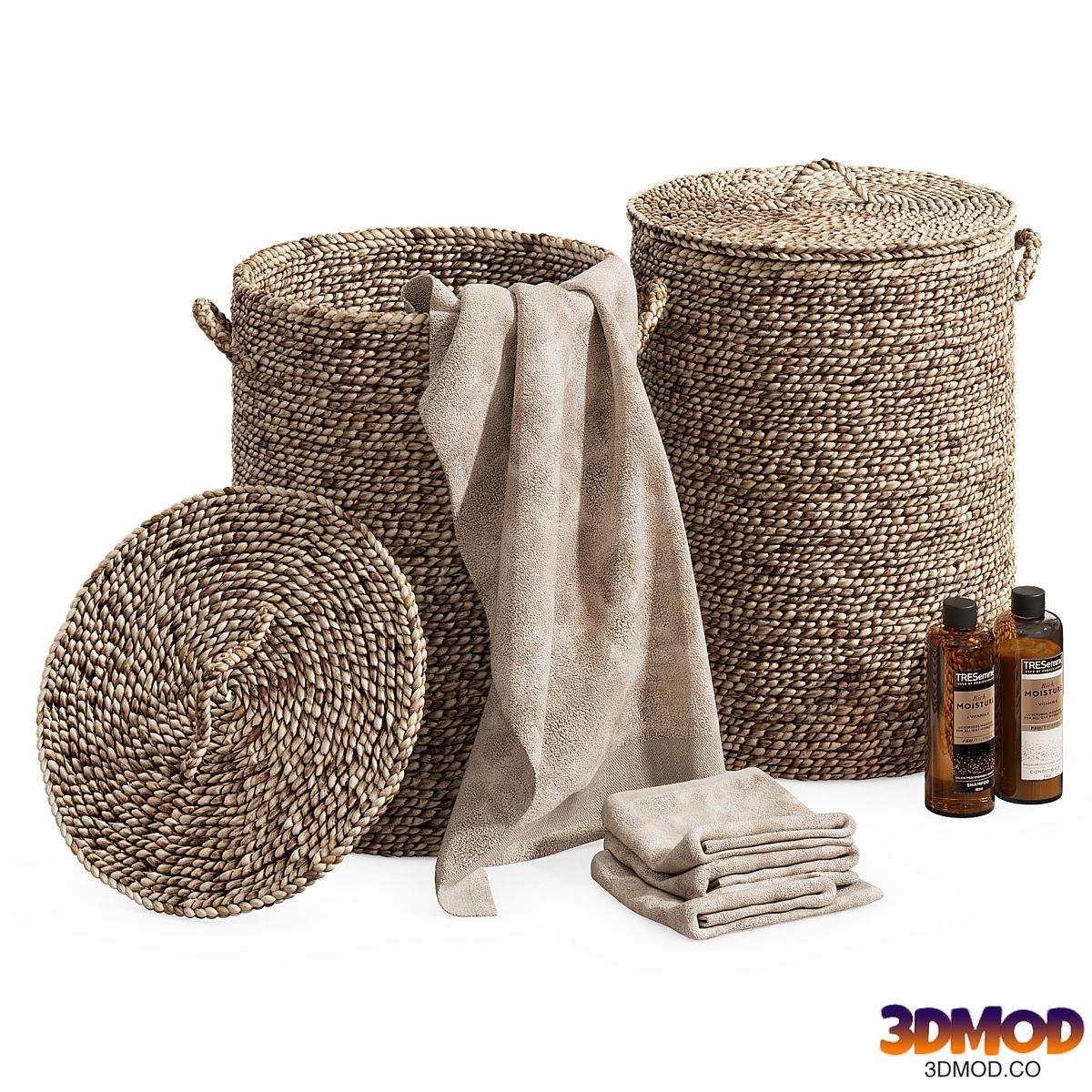 Liane baskets with towels and shampoo