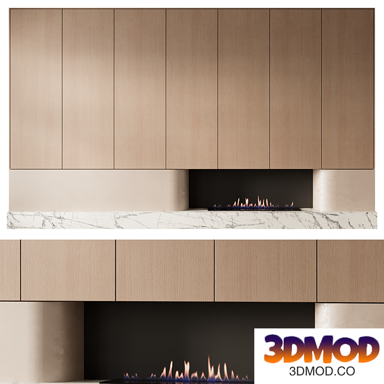 Decorative wall with fireplace