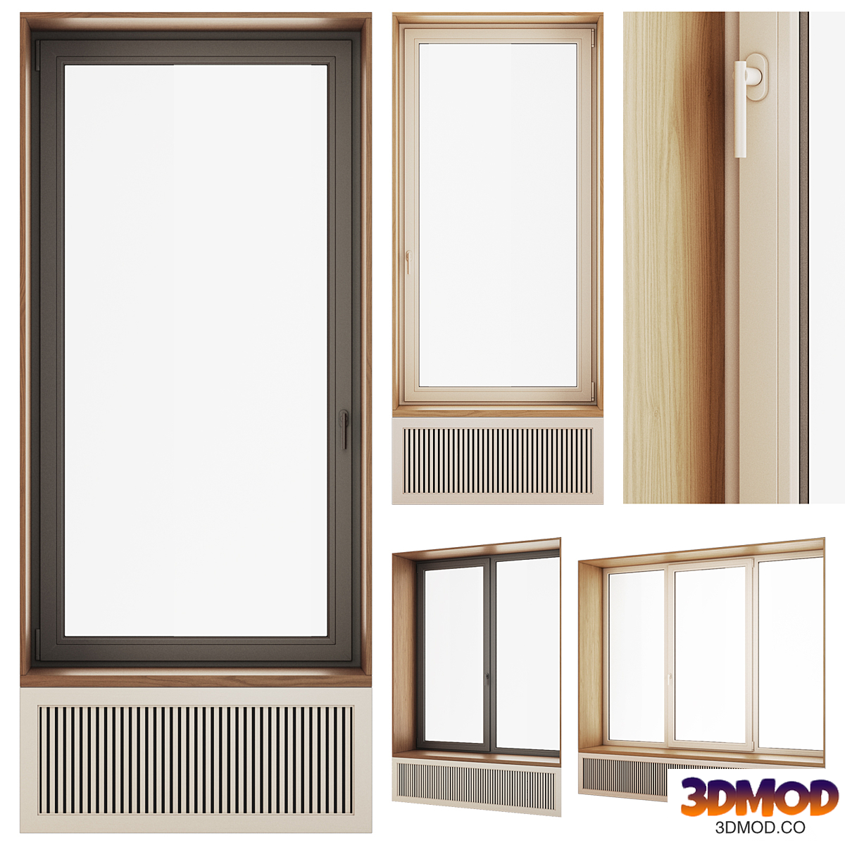 Plastic window with wooden slope