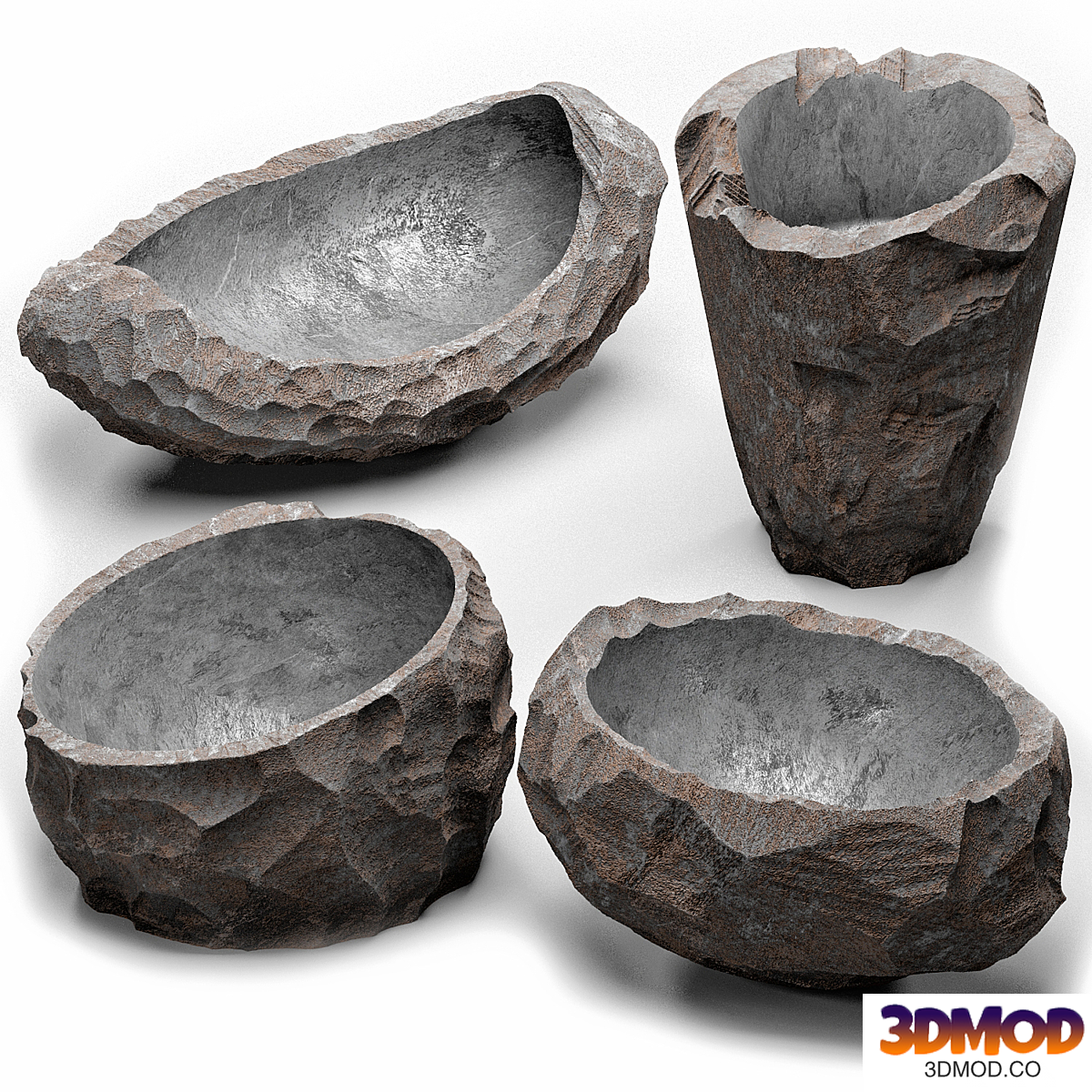 a set of dishes made of stone