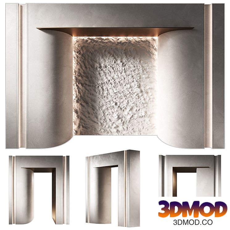 Wall decorative panels 9. Rounded modular doorway opening. Hallway pass through.