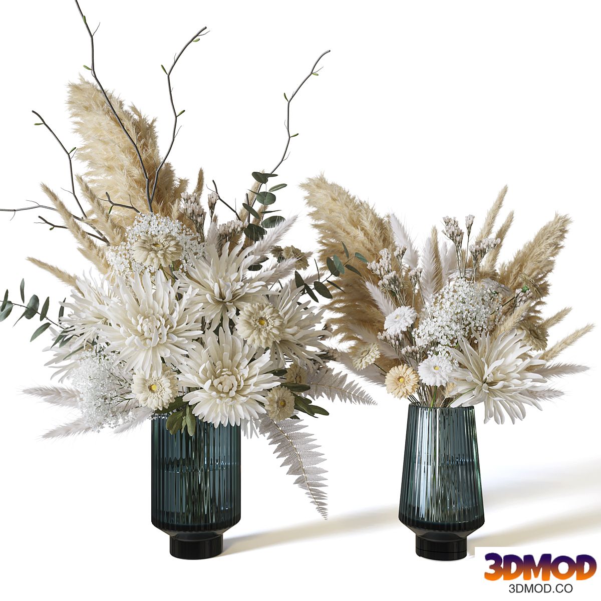 Flower Set 069 white pampas chrysanthemum fern