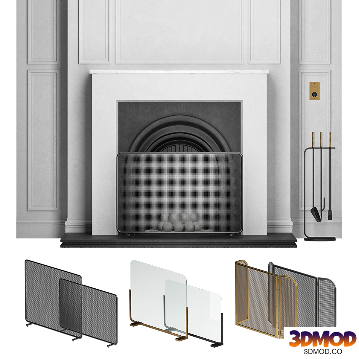Fireplace with accessories from west elm