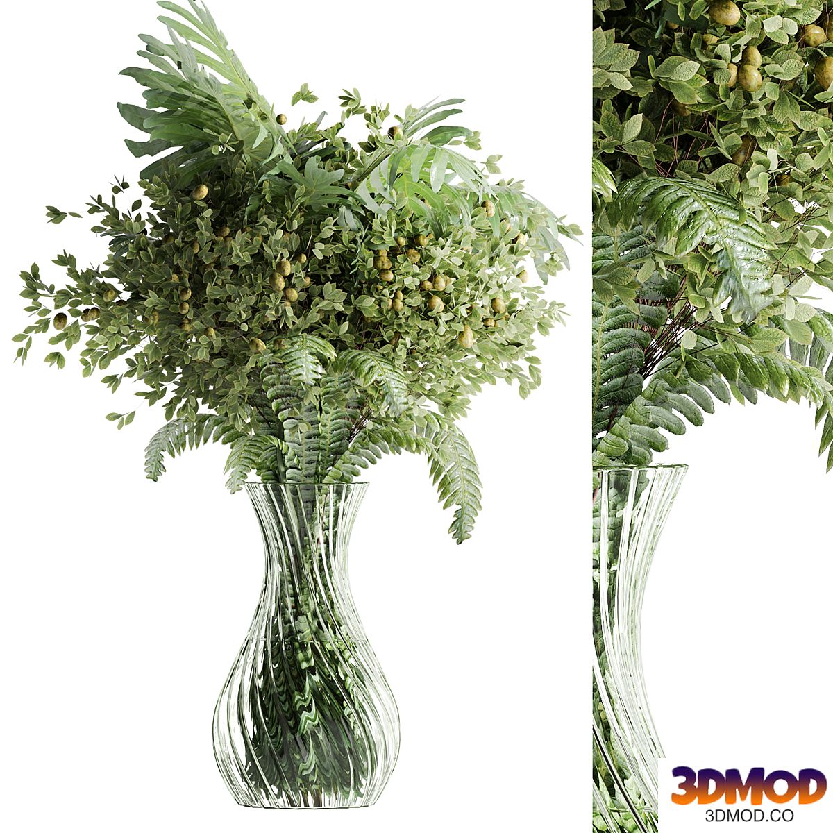 plant bouquet inserted into a glass