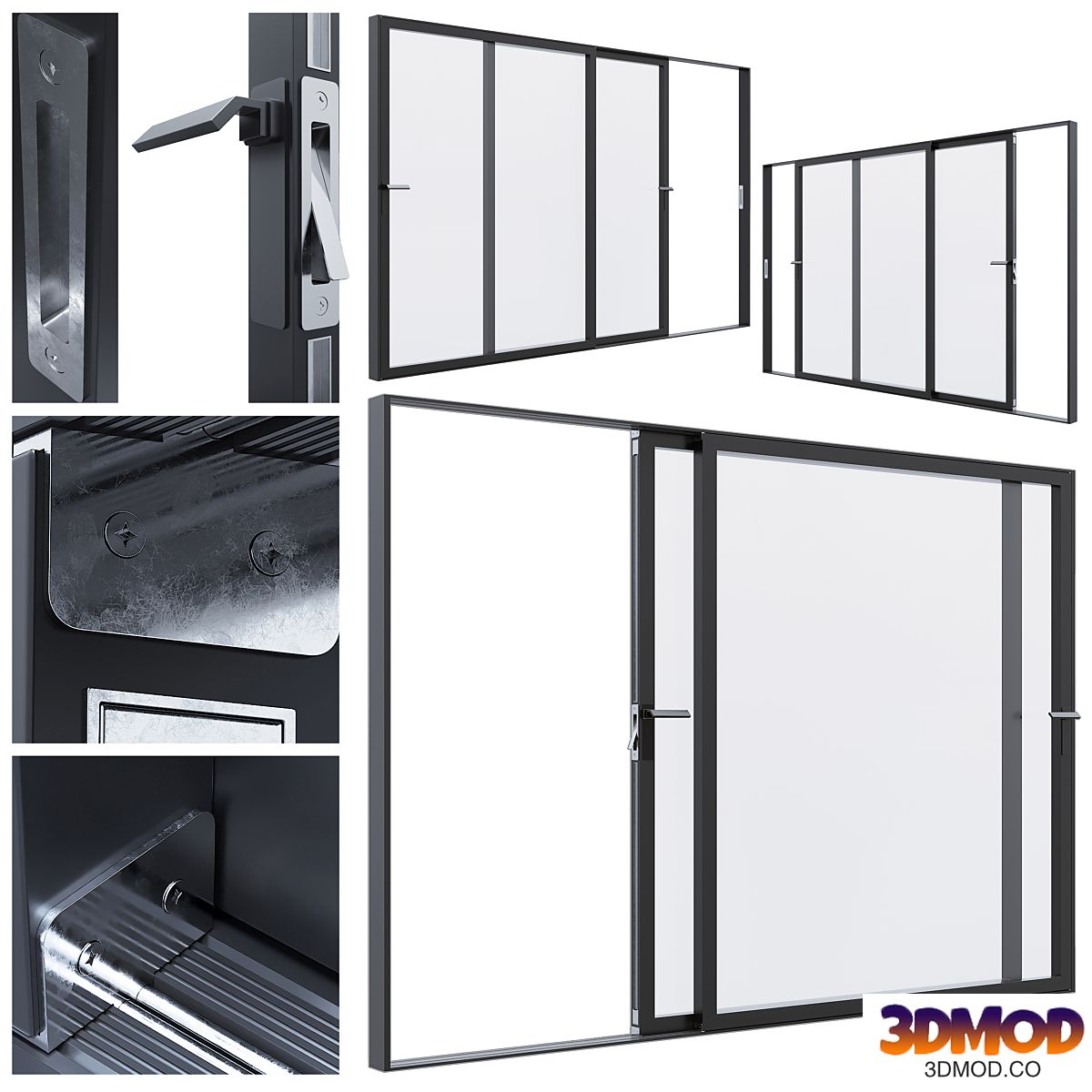 Set of sliding metal windows and doors
