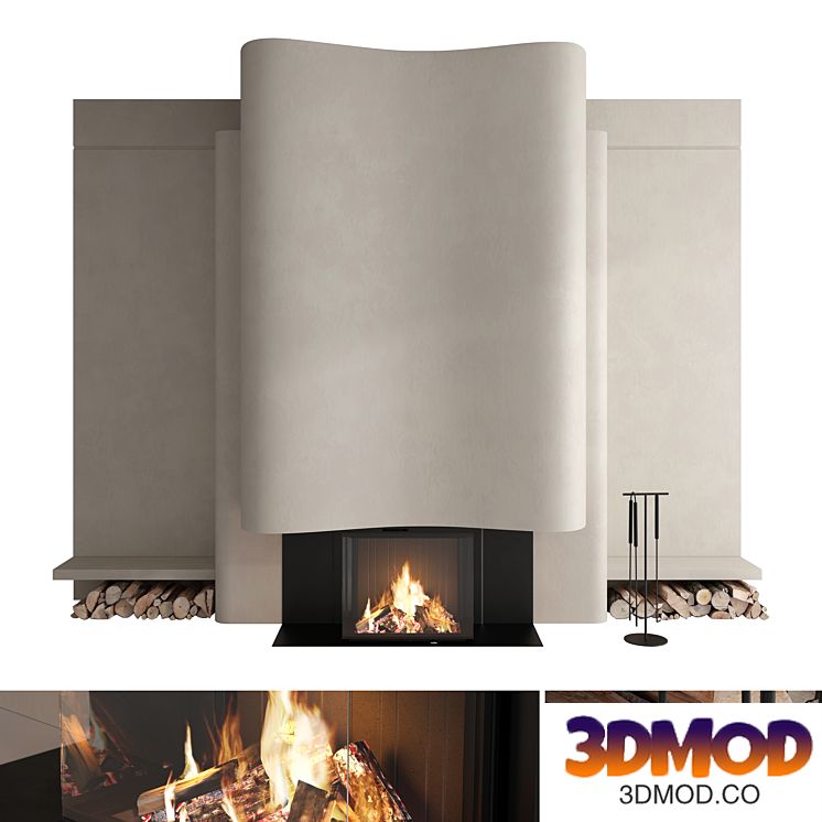Decorative wall with fireplace set 59