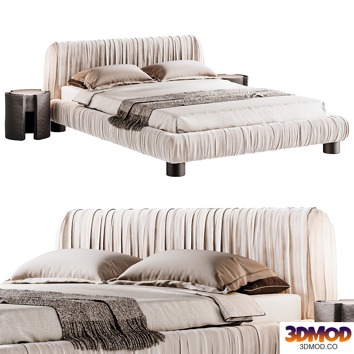 Cantar Ivory Velvet Upholstered Queen Bed