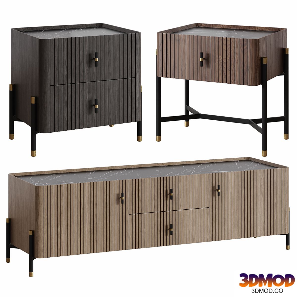 Bedside tables and TV chest in modern minimalist style 02