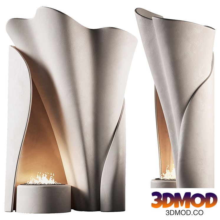 Fireplace 5. Wavy smooth shape chimney hearth area.
