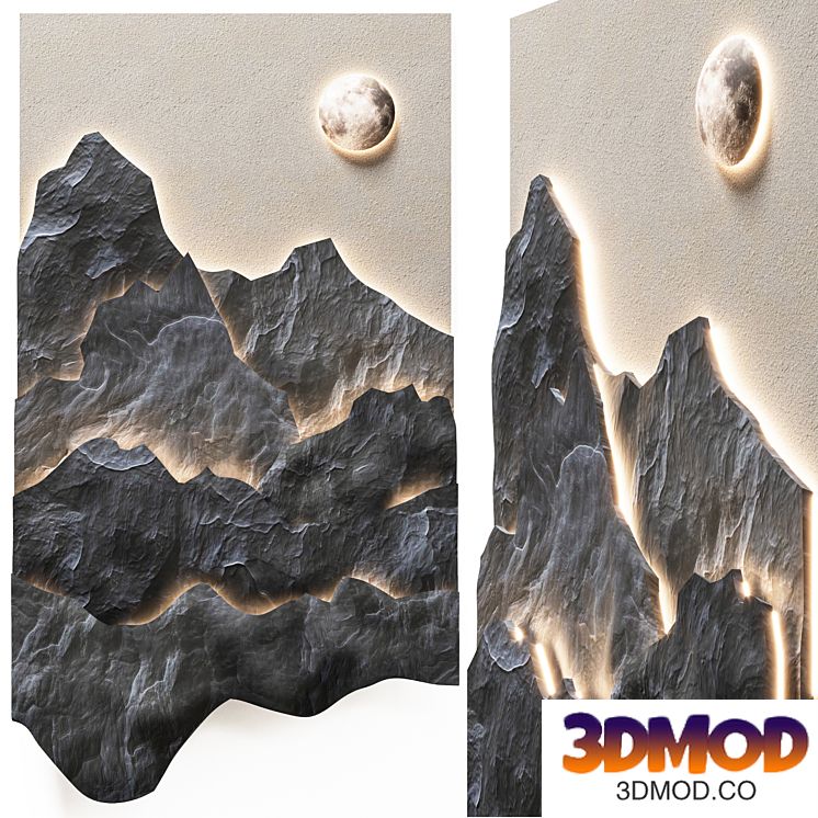 Panel mountains and moon
