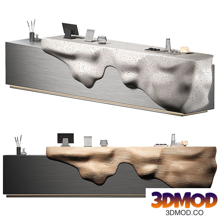 Bar counter desk. Wavy wood and stone options