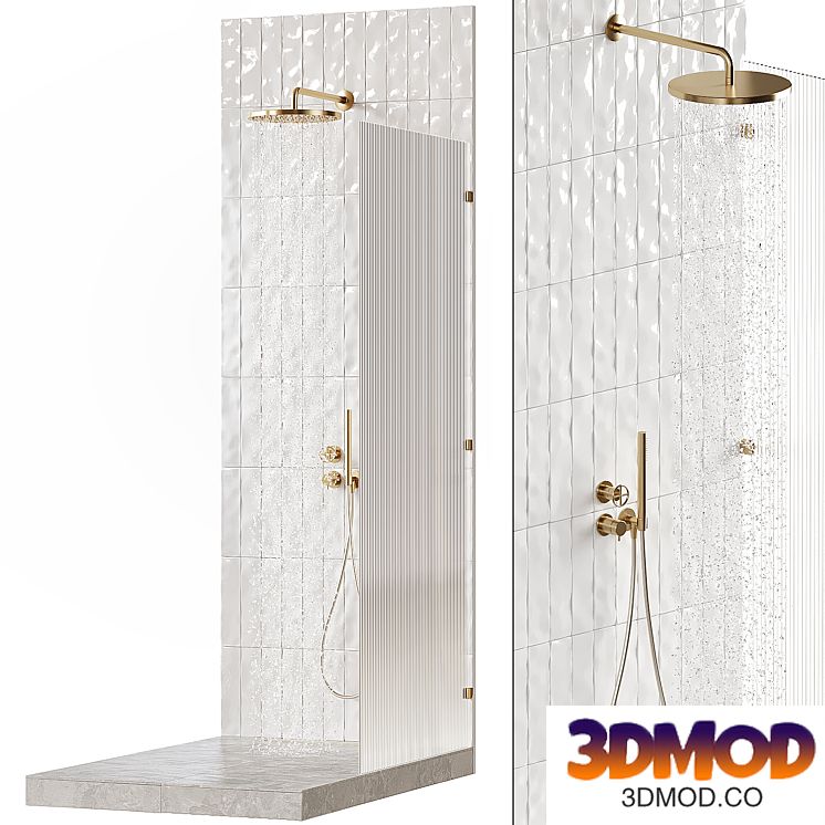 Shower set with reeded glass screen