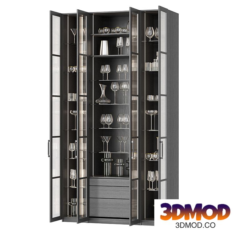 Display cabinet with dishes and glasses