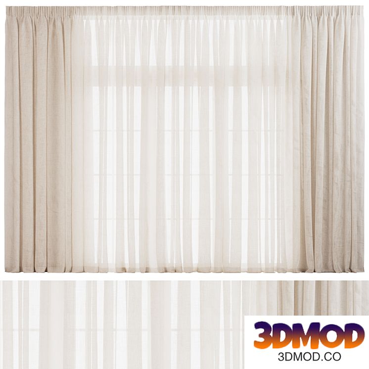 Wide Draped Linen Tulle Curtain